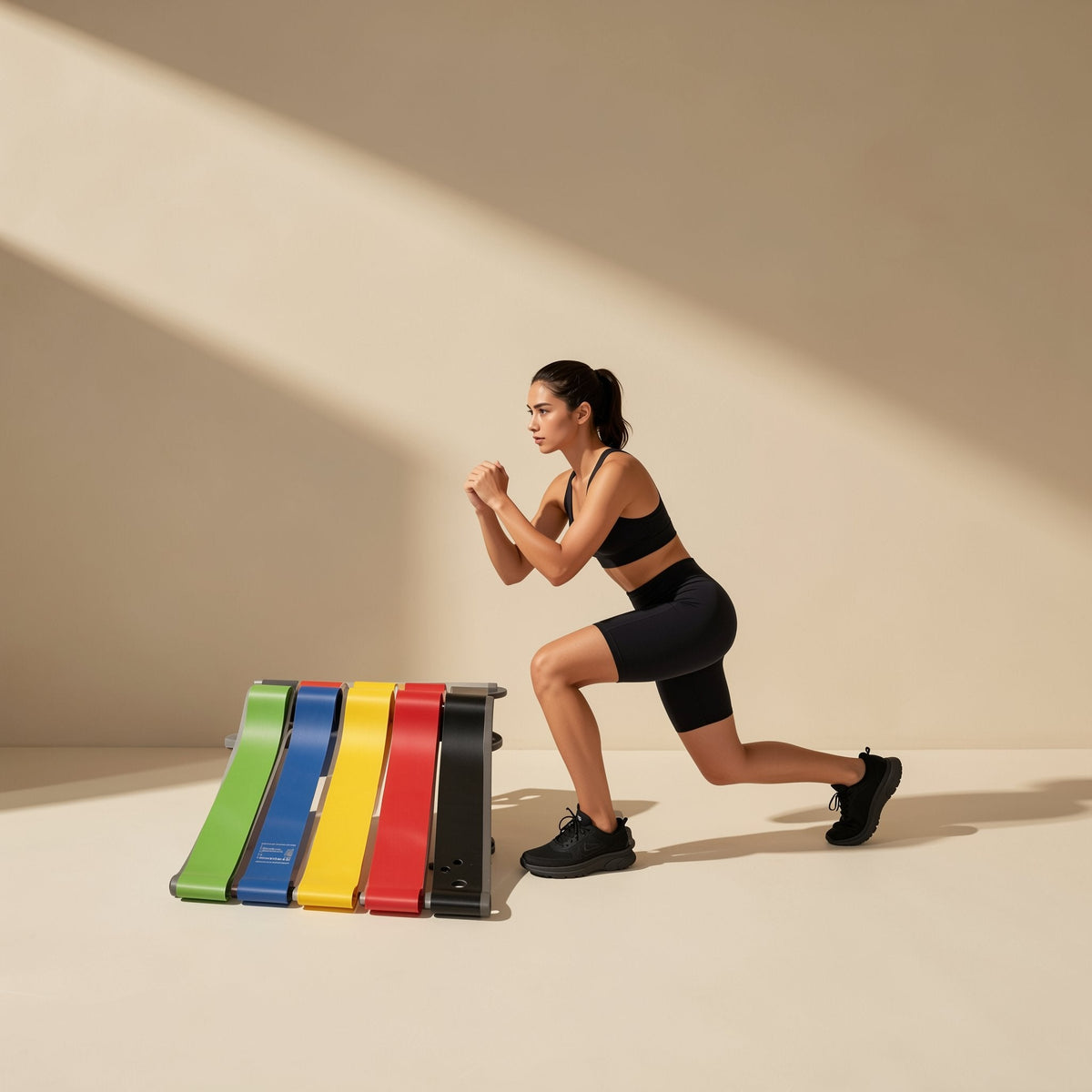 Five-piece TPE resistance band set with levels from X-Light to X-Heavy