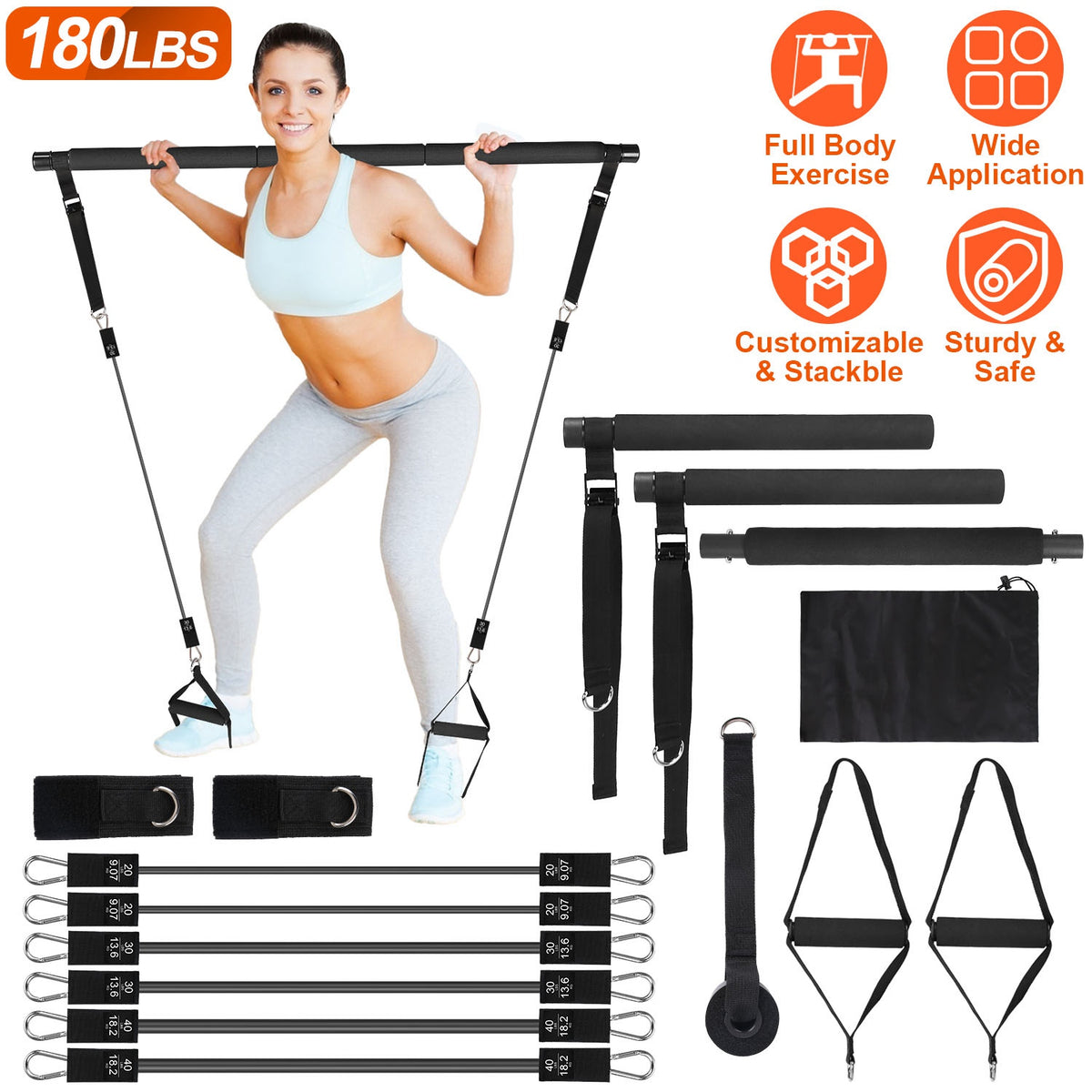 Pilates Bar with Resistance Bands Kit
