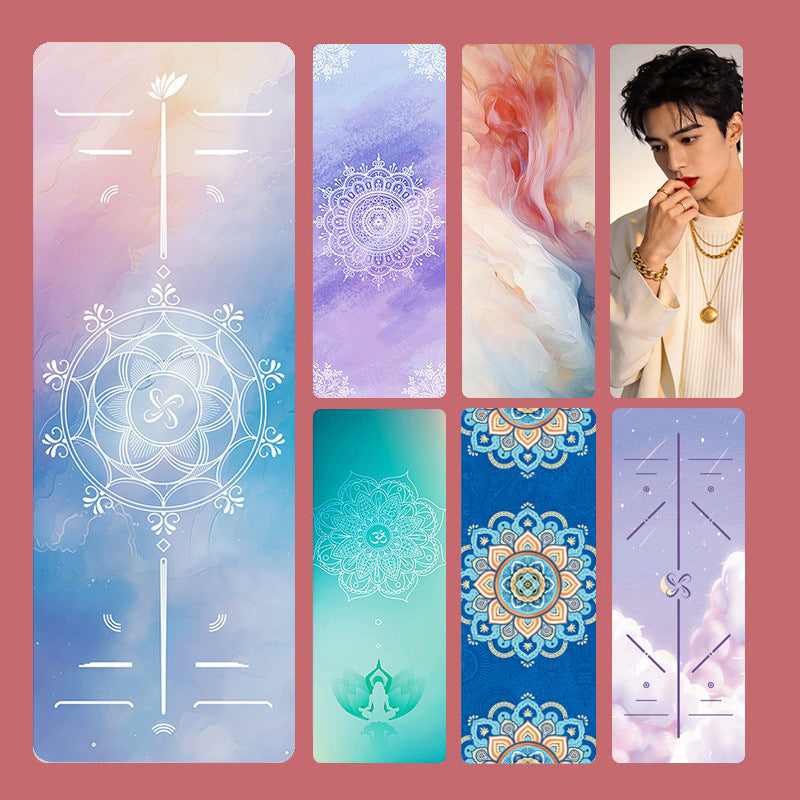1.5mm Natural Rubber Suede Yoga Mat Printed Ultra-thin Folding Non-slip Cloth Sweat-absorbent Portable Travel Mat - image 1