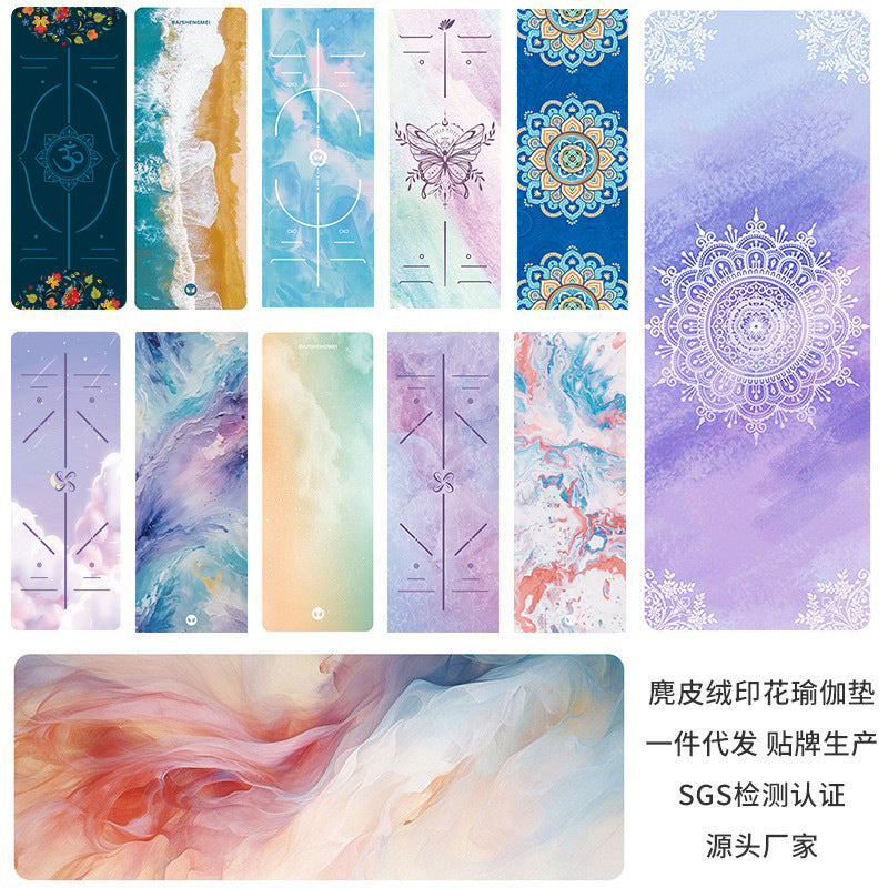 1.5mm Natural Rubber Suede Yoga Mat Printed Ultra-thin Folding Non-slip Cloth Sweat-absorbent Portable Travel Mat - image 2