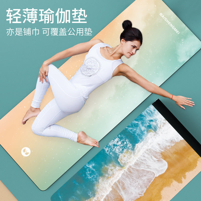 1.5mm Natural Rubber Suede Yoga Mat Printed Ultra-thin Folding Non-slip Cloth Sweat-absorbent Portable Travel Mat - image 4