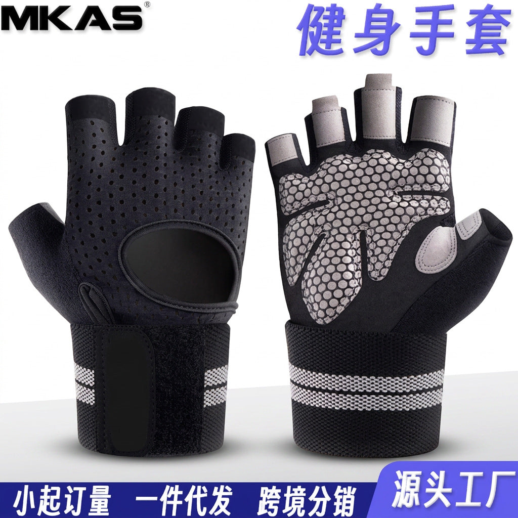 Mkas Fitness Gloves, Sports Half-Finger Cycling Gloves, Weightlifting Gloves with Wrist Guards, Anti-Slip, Anti-Callus, Deadlift Compression Hand Guards - image 1