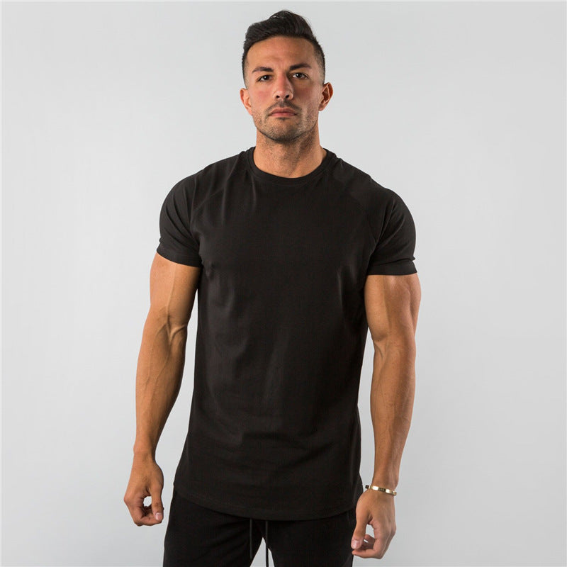 Foreign Trade Pure Color Light Plate European and American Men's Tops Summer Fitness Sports Short-Sleeved T-Shirts Work Clothes with Printed Logo - image 1