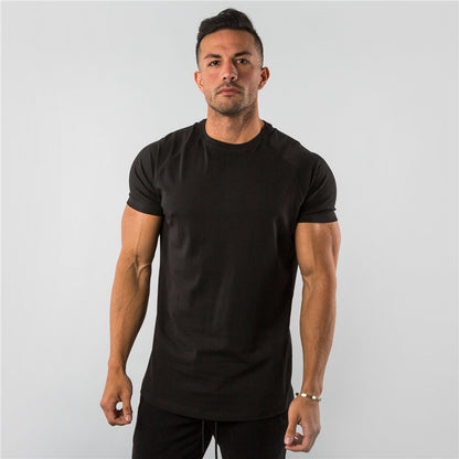 Foreign Trade Pure Color Light Plate European and American Men's Tops Summer Fitness Sports Short-Sleeved T-Shirts Work Clothes with Printed Logo - image 1