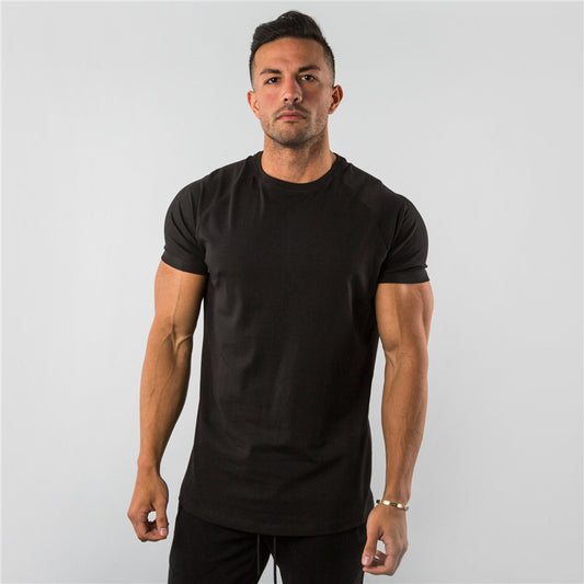 Foreign Trade Pure Color Light Plate European and American Men's Tops Summer Fitness Sports Short-Sleeved T-Shirts Work Clothes with Printed Logo - image 1