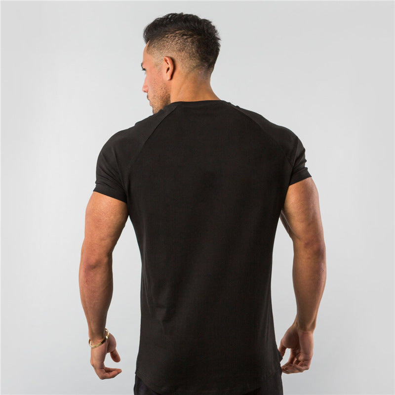 Foreign Trade Pure Color Light Plate European and American Men's Tops Summer Fitness Sports Short-Sleeved T-Shirts Work Clothes with Printed Logo - image 3