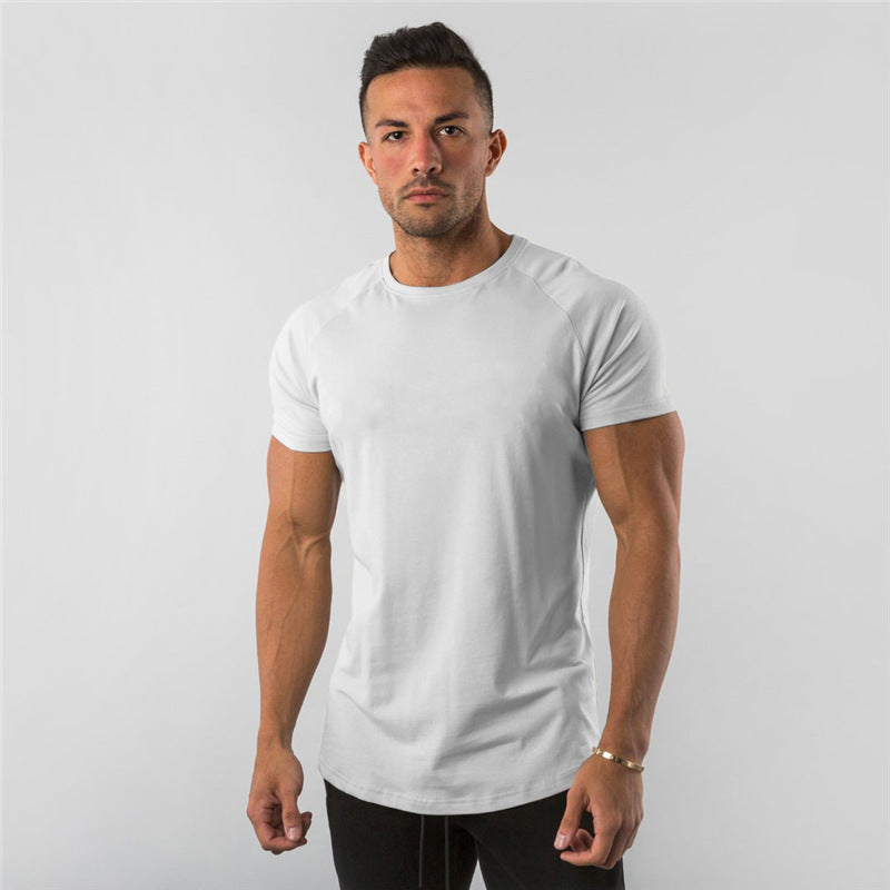 Foreign Trade Pure Color Light Plate European and American Men's Tops Summer Fitness Sports Short-Sleeved T-Shirts Work Clothes with Printed Logo - image 4