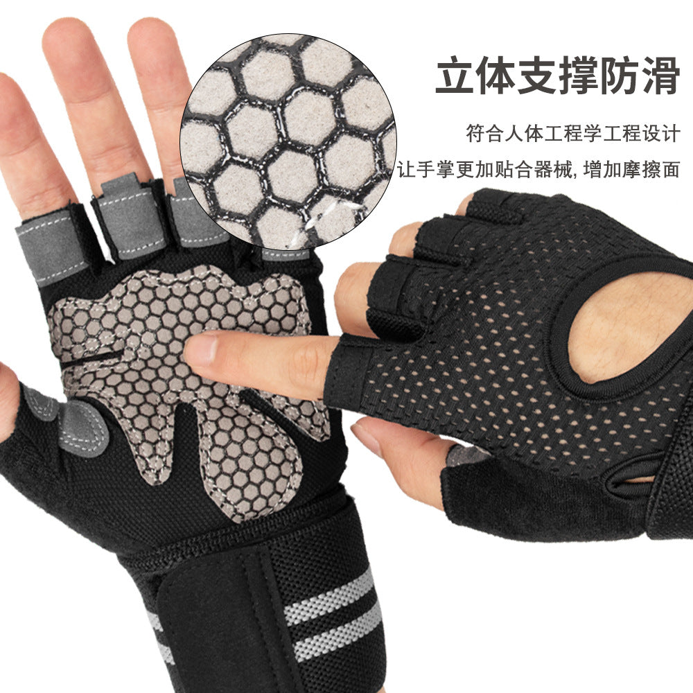 Cross-Border Fitness Gloves Men's Half-Finger Sports Fitness Gloves Anti-Callousing Weightlifting Gloves Iron Gloves - image 3