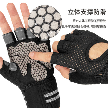 Cross-Border Fitness Gloves Men's Half-Finger Sports Fitness Gloves Anti-Callousing Weightlifting Gloves Iron Gloves - image 3