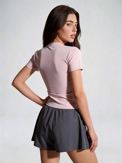 Juyitang Spring and Summer Slim Fit Sports Yoga Top Women's Fitness Tight Running Yoga Short Sleeve - image 4