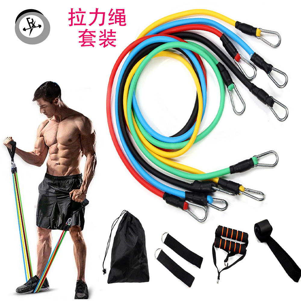 11-piece set of tension device multifunctional tpe tension rope one-word tension Belt Fitness training equipment elastic rope belt - image 1