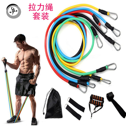11-piece set of tension device multifunctional tpe tension rope one-word tension Belt Fitness training equipment elastic rope belt - image 1
