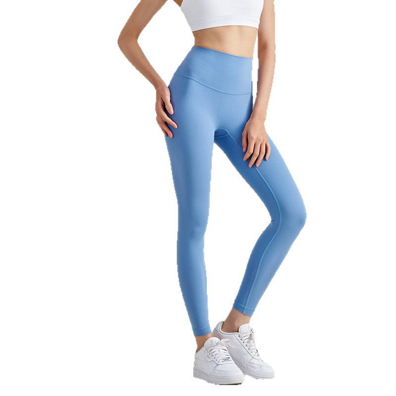 No embarrassment line double-sided brushed nude yoga pants Women's European and American high waist Peach Hip lifting sports fitness pants women - image 5