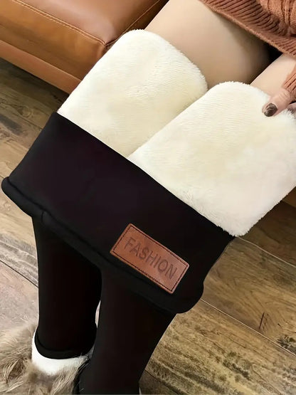 Cross-Border Exclusive Supply of Fleece-Lined and Thickened Plain Lamb Wool Leggings for Women, Autumn and Winter High-Waisted Tight Pants, Thermal Pants, Yoga Pants - image 1