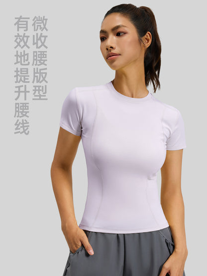 Juyitang Peach Basic Fitness Short Sleeve Breathable Tight Sports Top Women's Running Training Yoga T-Shirt - image 2