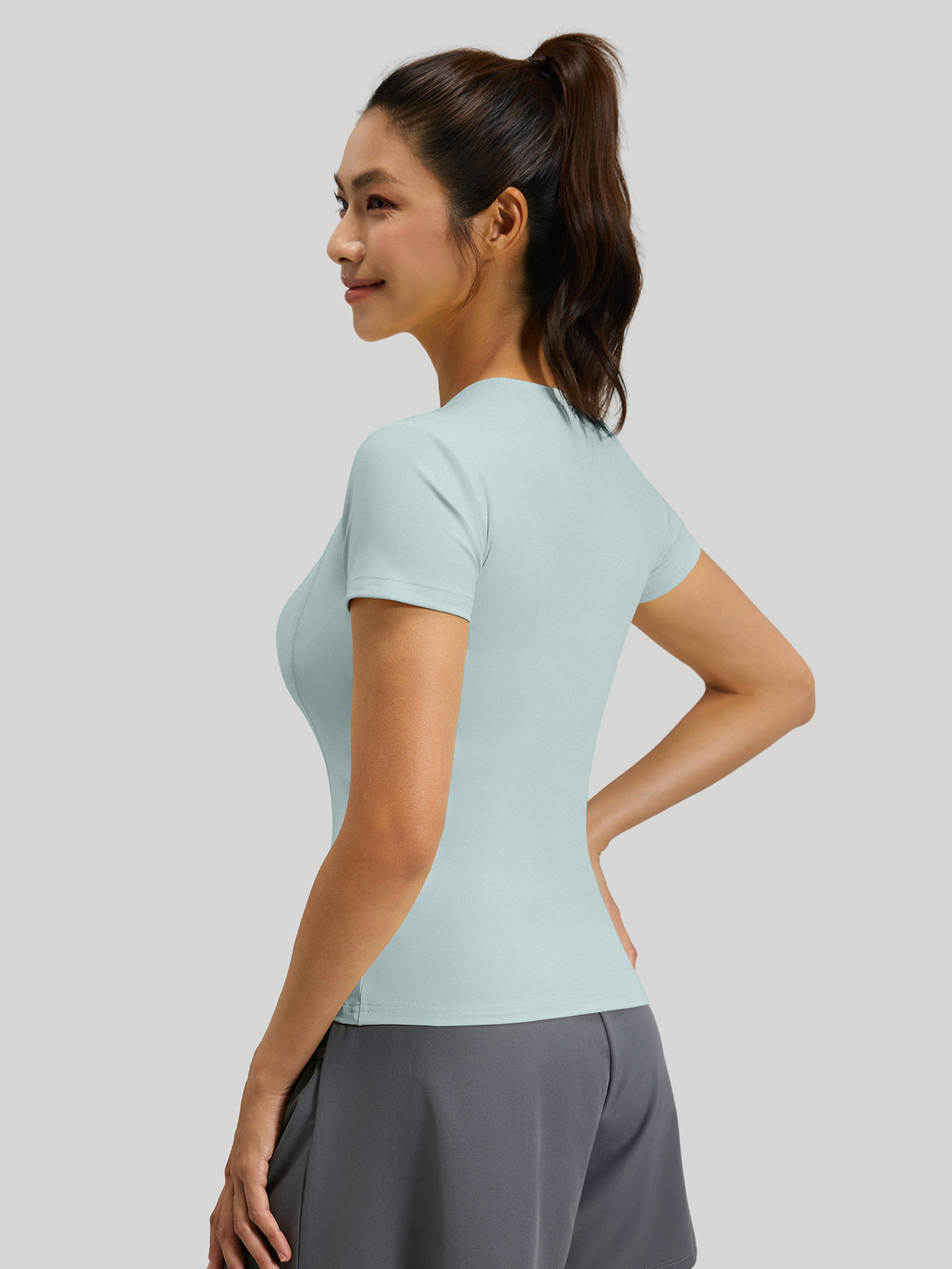 Juyitang Peach Basic Fitness Short Sleeve Breathable Tight Sports Top Women's Running Training Yoga T-Shirt - image 3