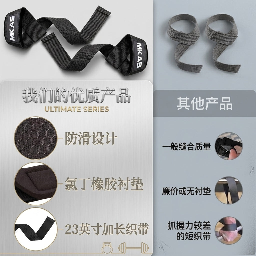 Mkas Sports Fitness Assistance Belt Weightlifting Training Grip Belt Pull-Up Silicone Wristband Deadlift Assistance Belt - image 4
