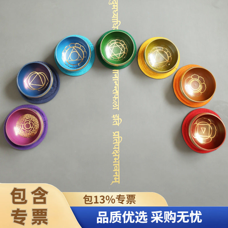 Wholesale Nepalese Handmade Buddha Sound Bowl Yoga Meditation Singing Bowl Seven Sets of Bowl Seven-Color Bowl Colorful Bowl Ear Picking Healing - image 1