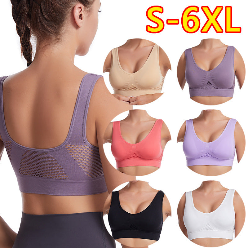 Hollow Mesh Sports Bra Women's Shock-Proof Vest Running Yoga Fitness Bra Beautiful Back Push up Large Size Amazon - image 1