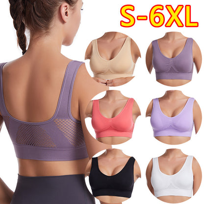 Hollow Mesh Sports Bra Women's Shock-Proof Vest Running Yoga Fitness Bra Beautiful Back Push up Large Size Amazon - image 1