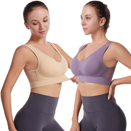 Hollow Mesh Sports Bra Women's Shock-Proof Vest Running Yoga Fitness Bra Beautiful Back Push up Large Size Amazon - image 2