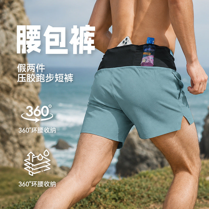 Sports shorts men's fake two-piece double-layer fitness shorts marathon cross-country running training pants quick-drying three-point pants - image 1