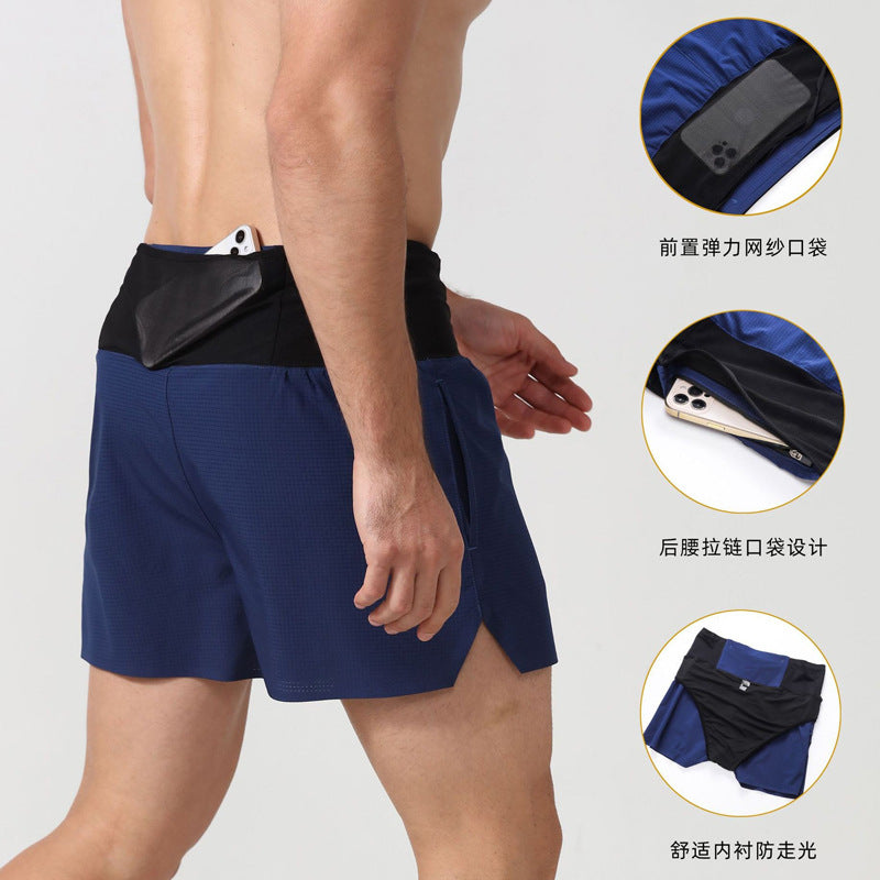 Sports shorts men's fake two-piece double-layer fitness shorts marathon cross-country running training pants quick-drying three-point pants - image 2
