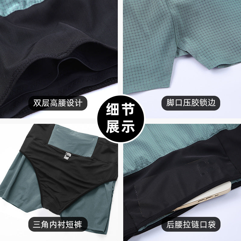 Sports shorts men's fake two-piece double-layer fitness shorts marathon cross-country running training pants quick-drying three-point pants - image 3