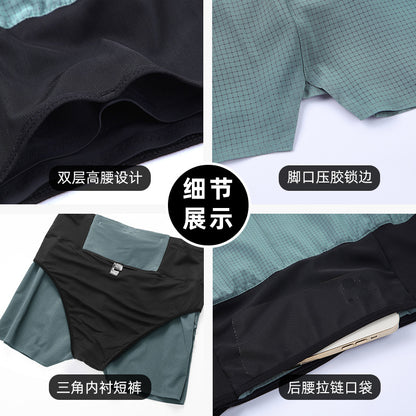 Sports shorts men's fake two-piece double-layer fitness shorts marathon cross-country running training pants quick-drying three-point pants - image 3