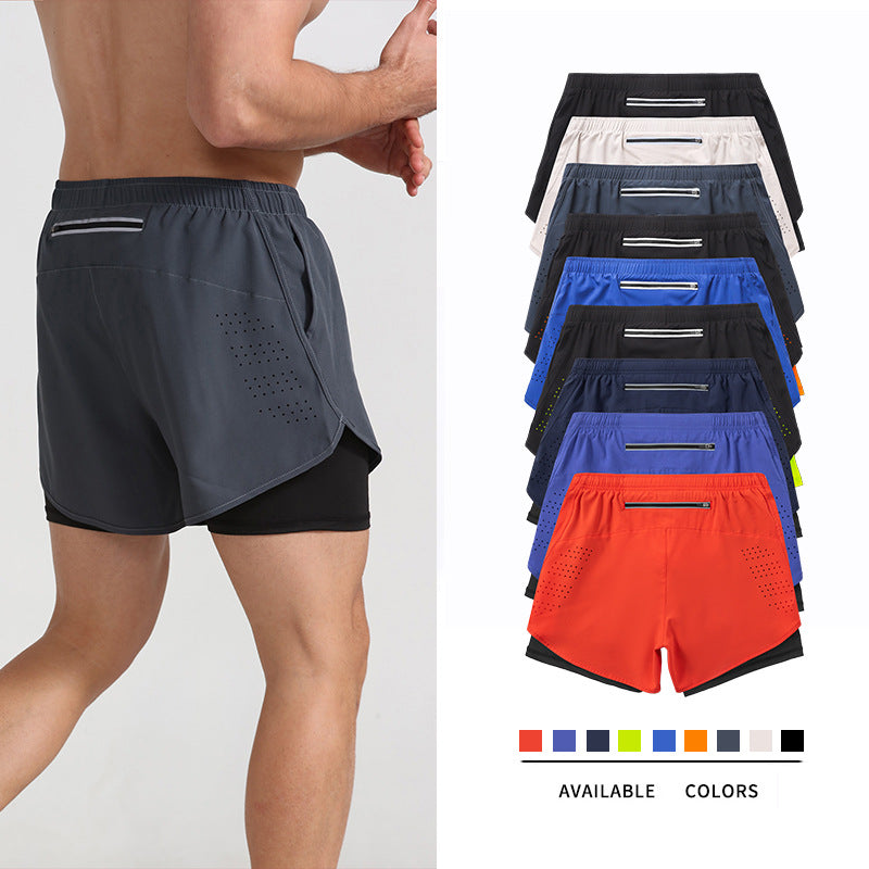 Sports Shorts Men's Running Marathon Track and Field Loose Three-point Pants Quick-drying Lined Anti-running Double-layer Fitness Shorts - image 1