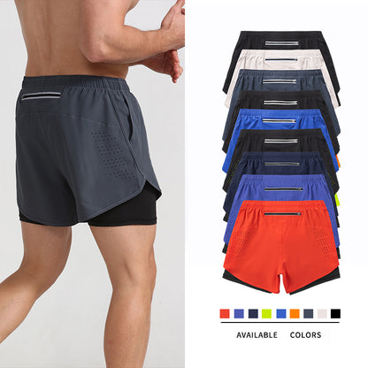 Sports Shorts Men's Running Marathon Track and Field Loose Three-point Pants Quick-drying Lined Anti-running Double-layer Fitness Shorts - image 1