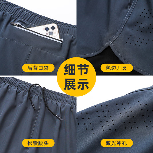 Sports Shorts Men's Running Marathon Track and Field Loose Three-point Pants Quick-drying Lined Anti-running Double-layer Fitness Shorts - image 2