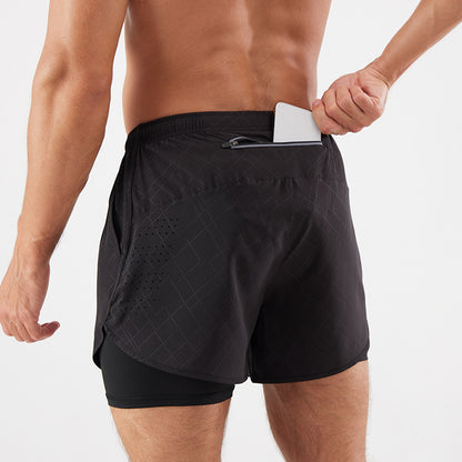 Sports Shorts Men's Running Marathon Track and Field Loose Three-point Pants Quick-drying Lined Anti-running Double-layer Fitness Shorts - image 3