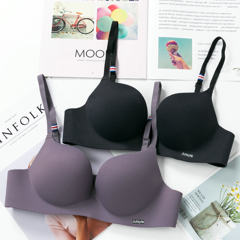 One-piece sexy seamless small chest special push-up underwear women's thick cup wireless girl adjustable bra - image 3