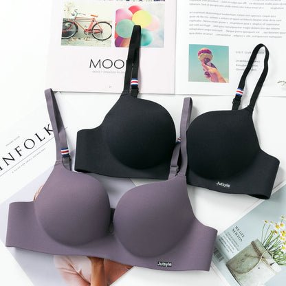 One-piece sexy seamless small chest special push-up underwear women's thick cup wireless girl adjustable bra - image 3