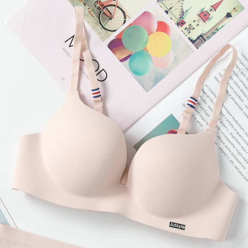 One-piece sexy seamless small chest special push-up underwear women's thick cup wireless girl adjustable bra - image 4