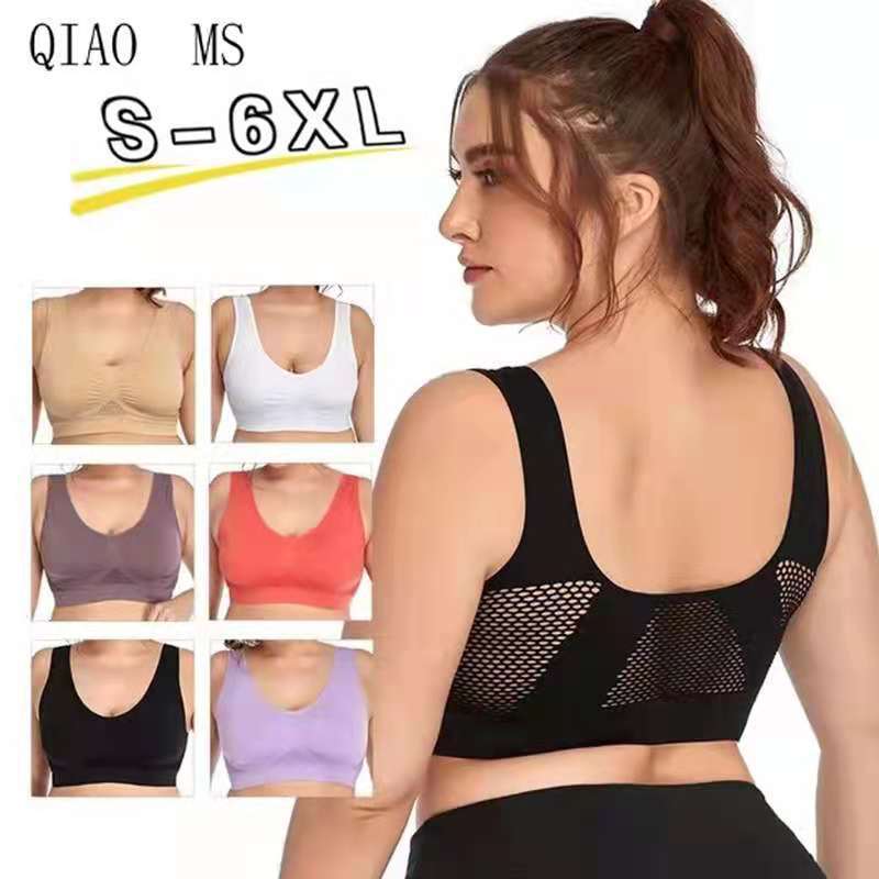Sport Bra Mesh Cut Out Breathable Hole Sports Bra Cross-Border Large Size Yoga Running Fitness Sports Bra - image 1