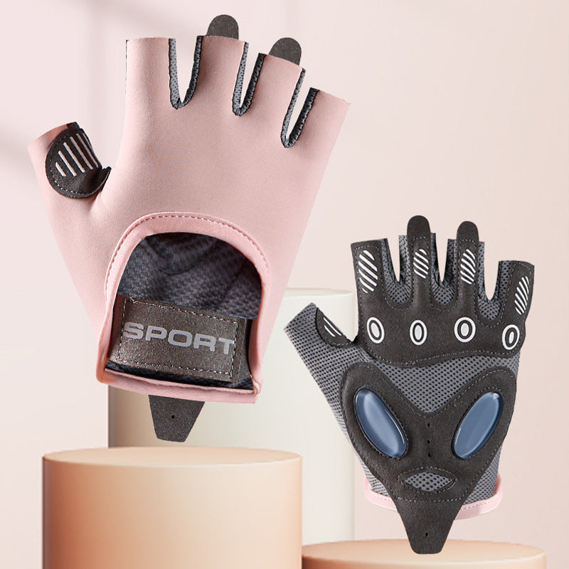 Half-finger Fitness Gloves Women's Non-slip Sports Wear-resistant Air Cushion Anti-vibration Ice Silk Breathable Yoga Anti-cocoon Cycling Gloves - image 1