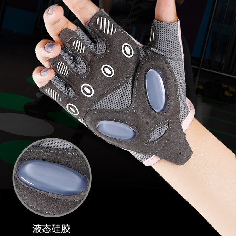 Half-finger Fitness Gloves Women's Non-slip Sports Wear-resistant Air Cushion Anti-vibration Ice Silk Breathable Yoga Anti-cocoon Cycling Gloves - image 3