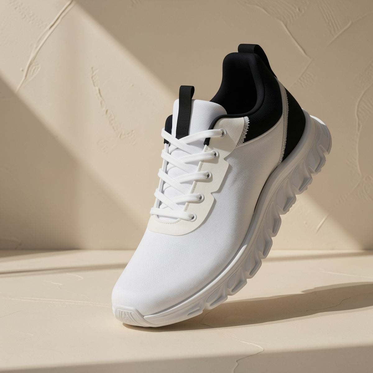 Men's low-side running shoes with a polyester upper, mesh interior, and PVC sole