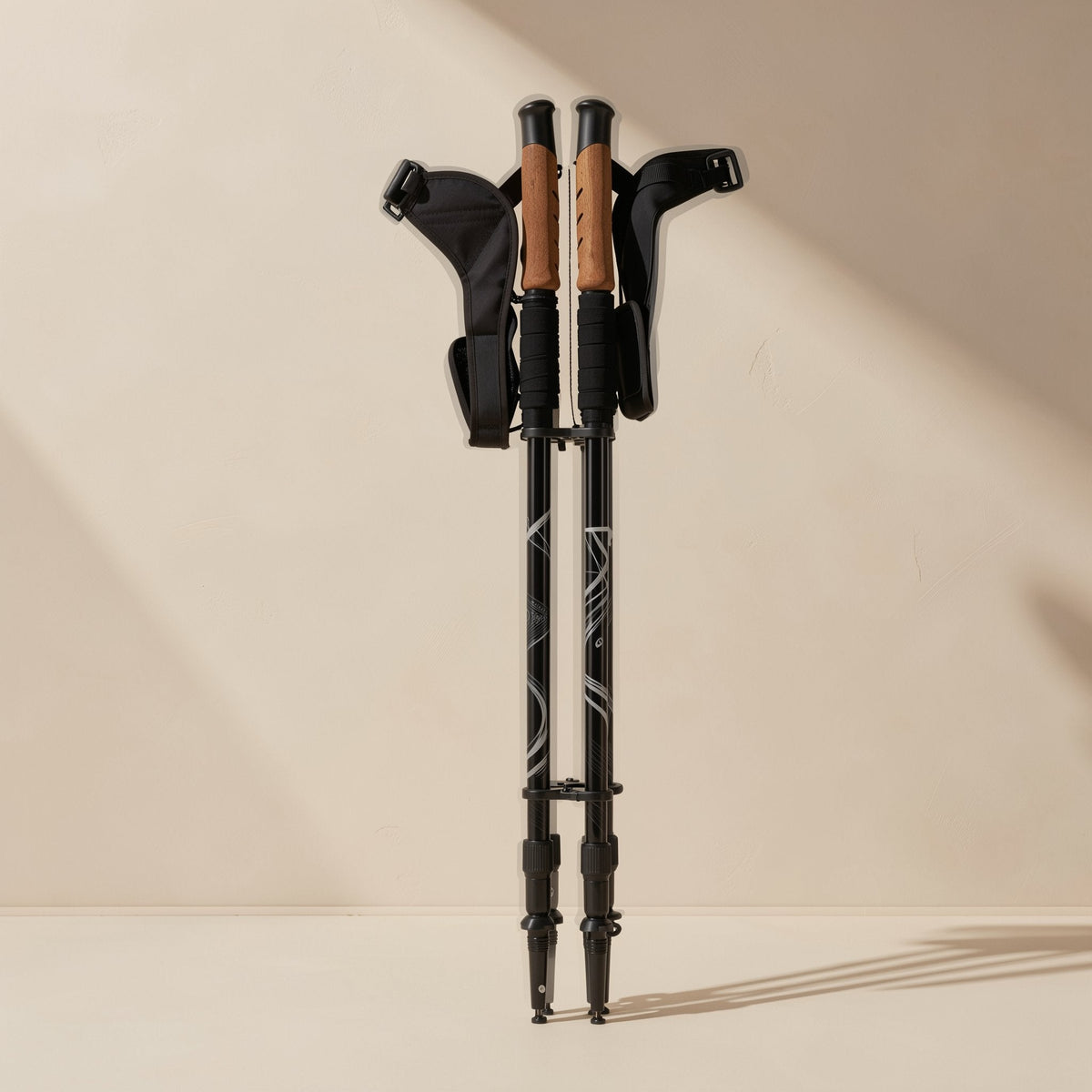 Trailpair aluminum alloy trekking pole set with cork handles and storage bag