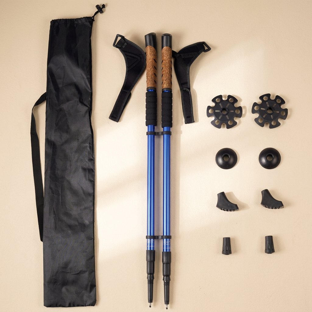 Trailpair aluminum alloy trekking pole set with cork handles and storage bag - view 3
