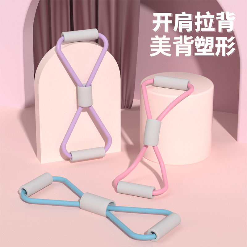 8-character tension device Women's Open shoulder open back tension rope elastic belt home fitness yoga equipment eight-character back training artifact - image 1