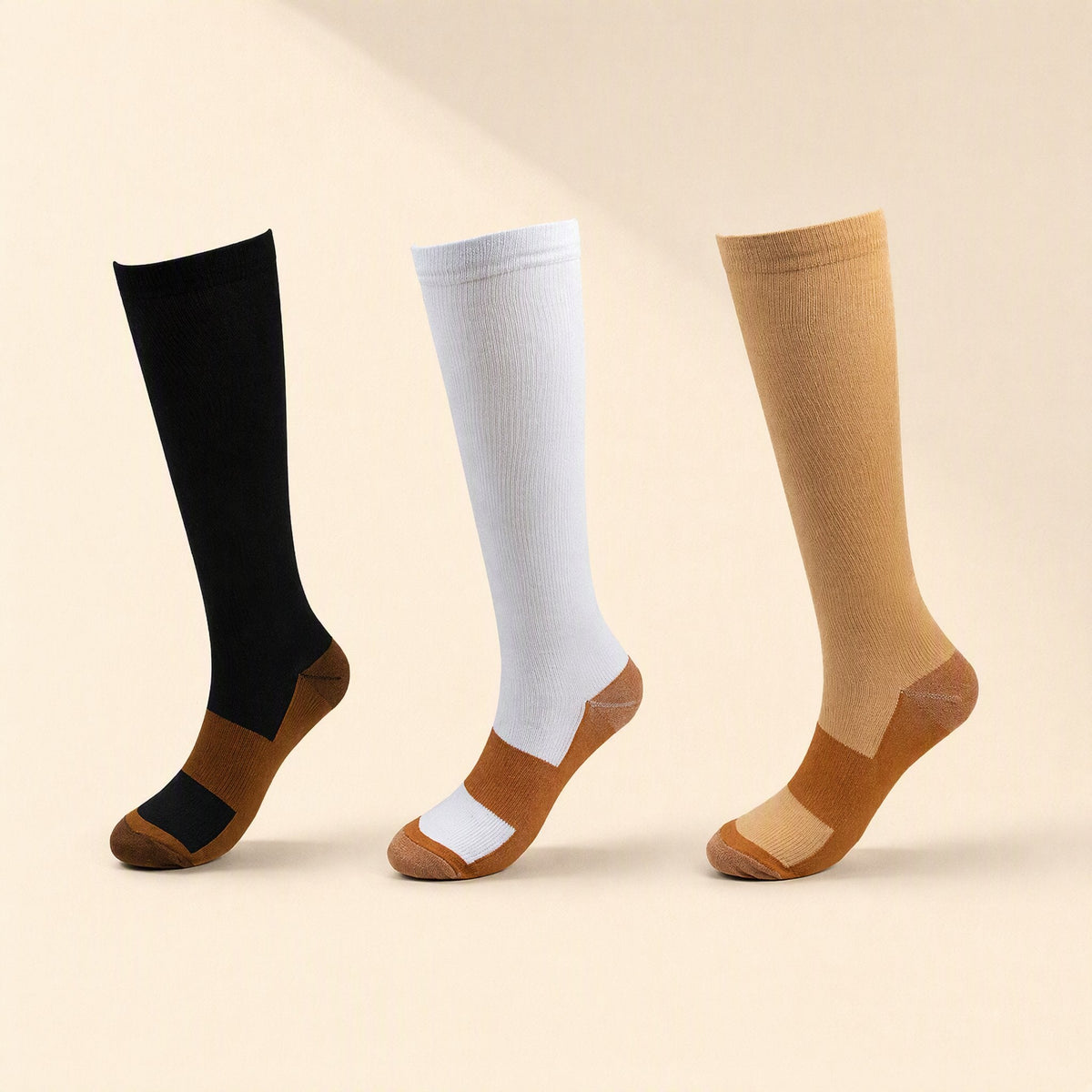 Copper fiber sports pressure calf socks with high-cylinder height and solid-color pattern