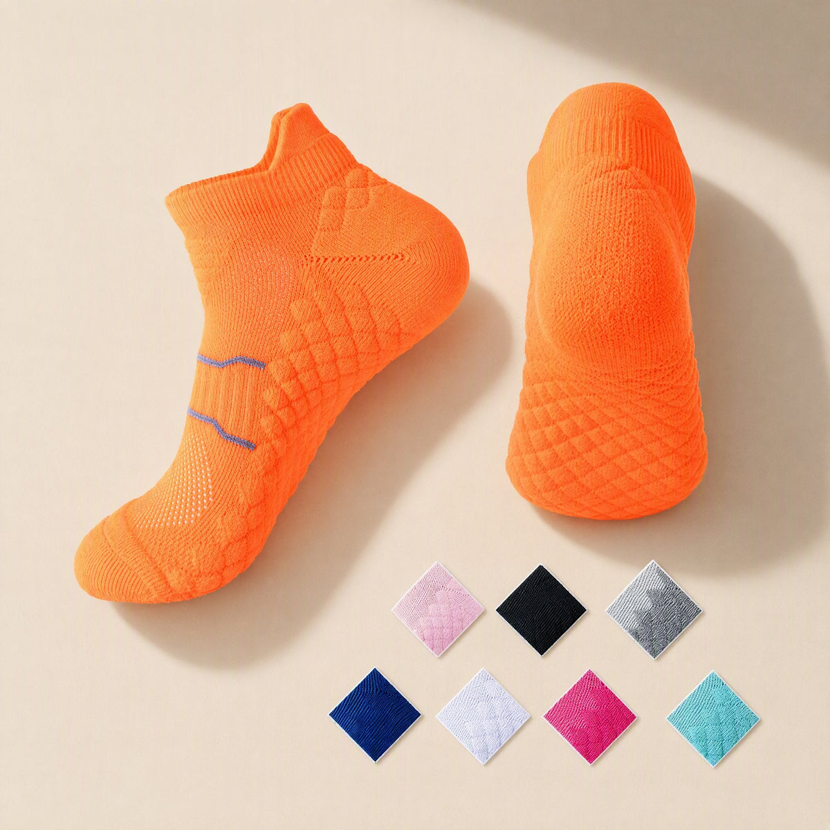 Short-tube polyester towel bottom running socks with a color-matching pattern