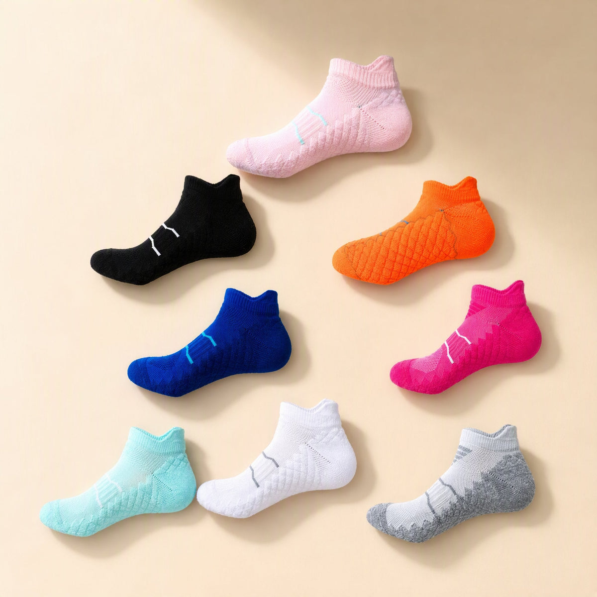 Short-tube polyester towel bottom running socks with a color-matching pattern - view 2