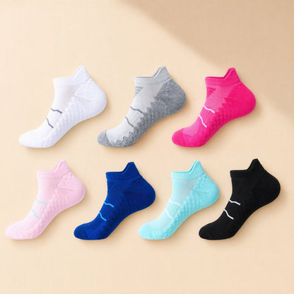 Short-tube polyester towel bottom running socks with a color-matching pattern - view 3