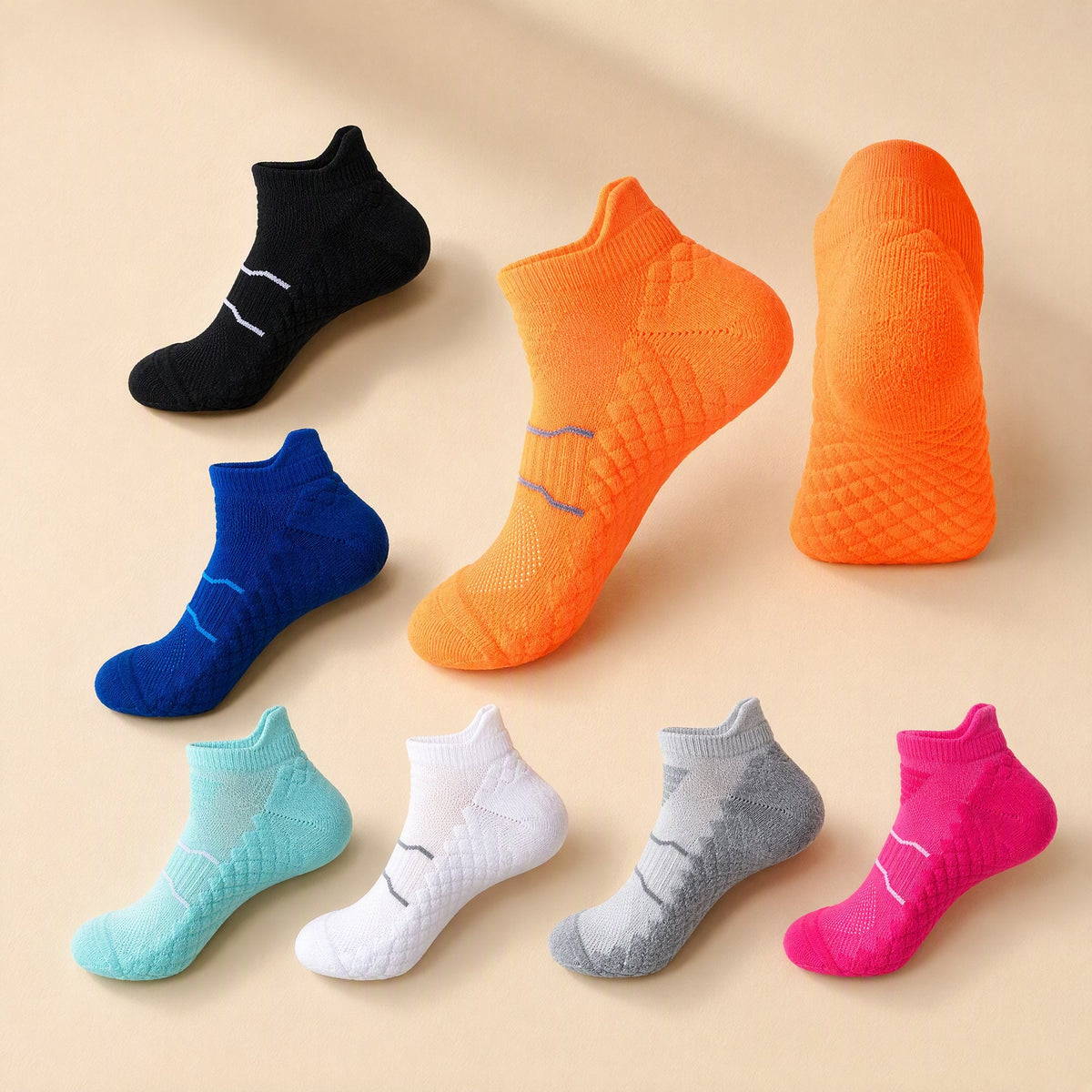 Short-tube polyester towel bottom running socks with a color-matching pattern - view 5