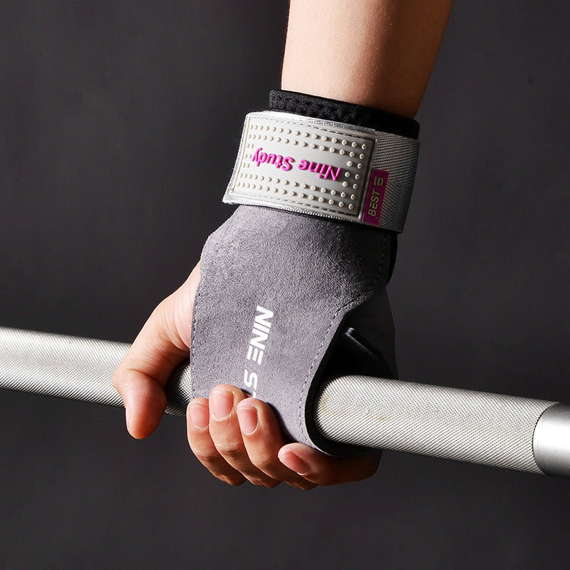Weightlifting horizontal bar cowhide Palm protection men's and women's fitness gloves wrist guard pull-up hard pull auxiliary grip booster belt - image 3