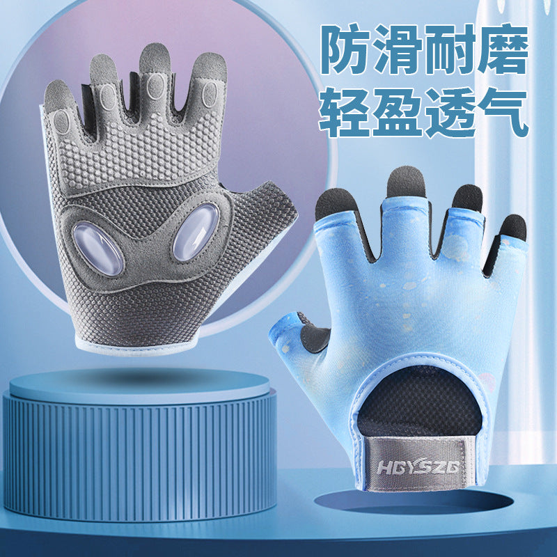 Fitness half finger gloves men and women three-dimensional silicone air cushion shock absorption wear-resistant barbell horizontal bar training anti-cocoon non-slip Sports - image 1